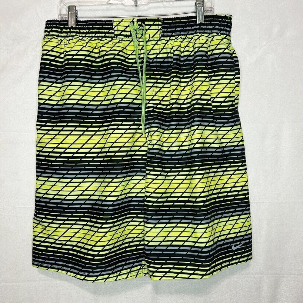 Nike Menโs Yellow/Black/Gray Drawstring Board Shorts Sz XL (34x11) Swim Trunk